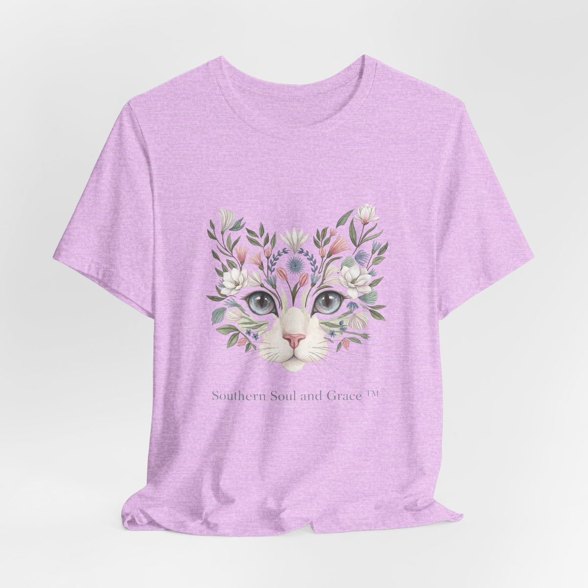 Floral Cat Face Tee — Watercolor Kitty Floral Illustration T-Shirt
