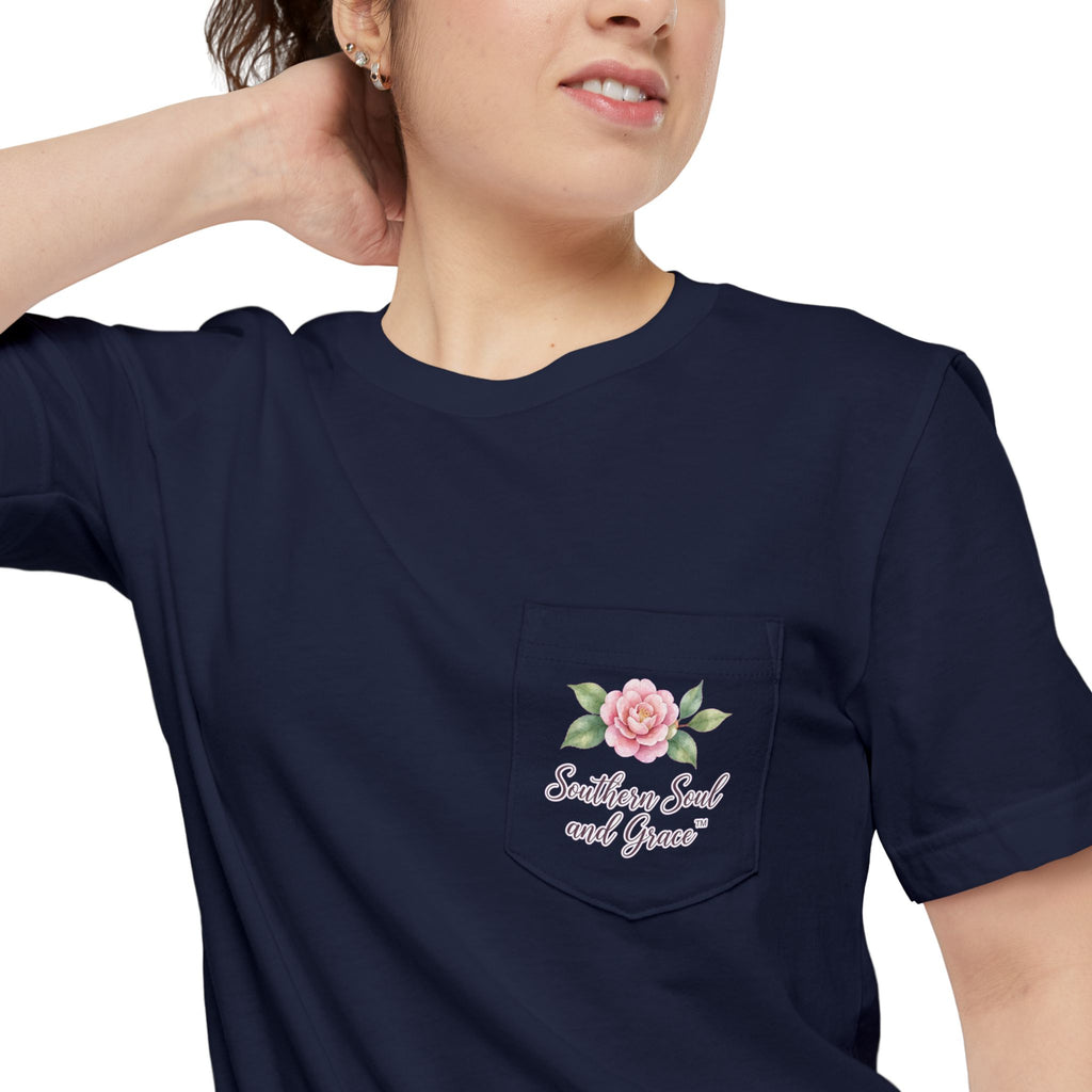 Faith Love Fall Pocket T-Shirt — Floral Pumpkin Autumn Tee
