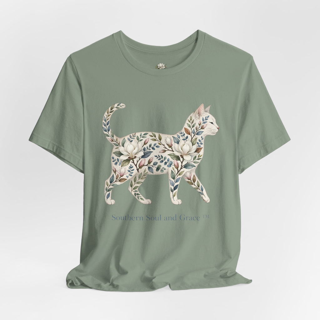 Floral Cat Tee — "Southern Soul and Grace" Graphic T-Shirt
