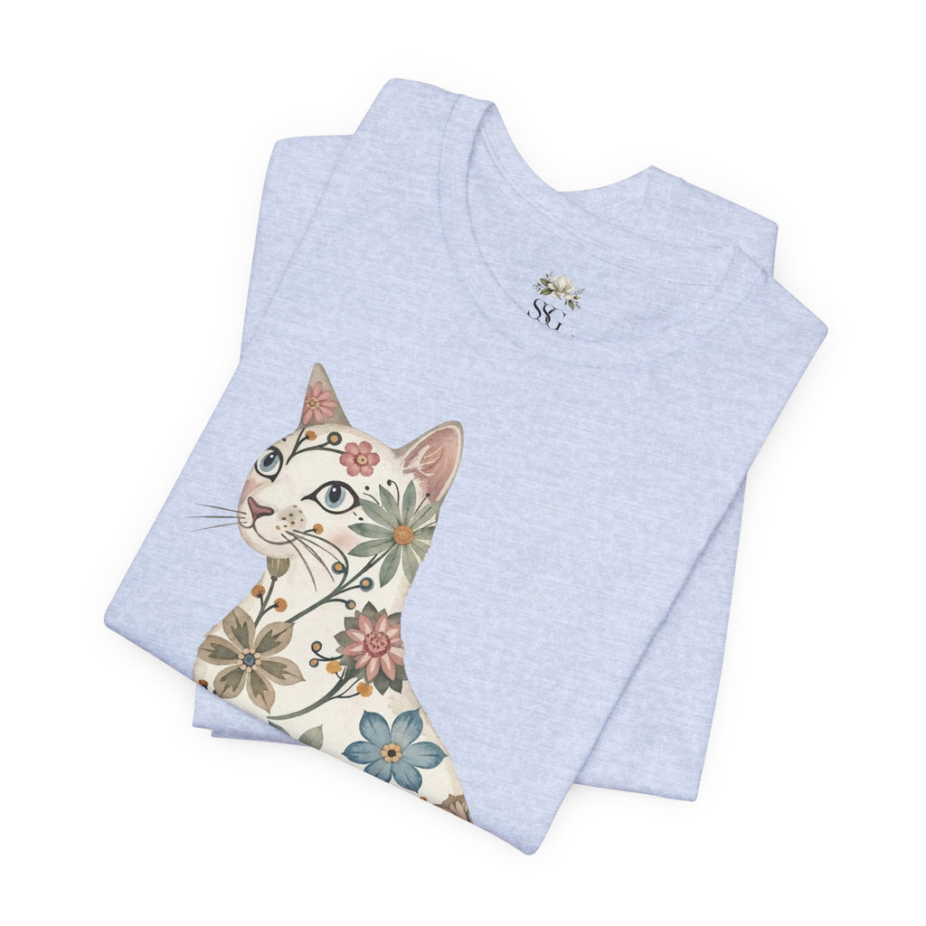 Floral Cat T-Shirt — Vintage Botanical Kitty Tee