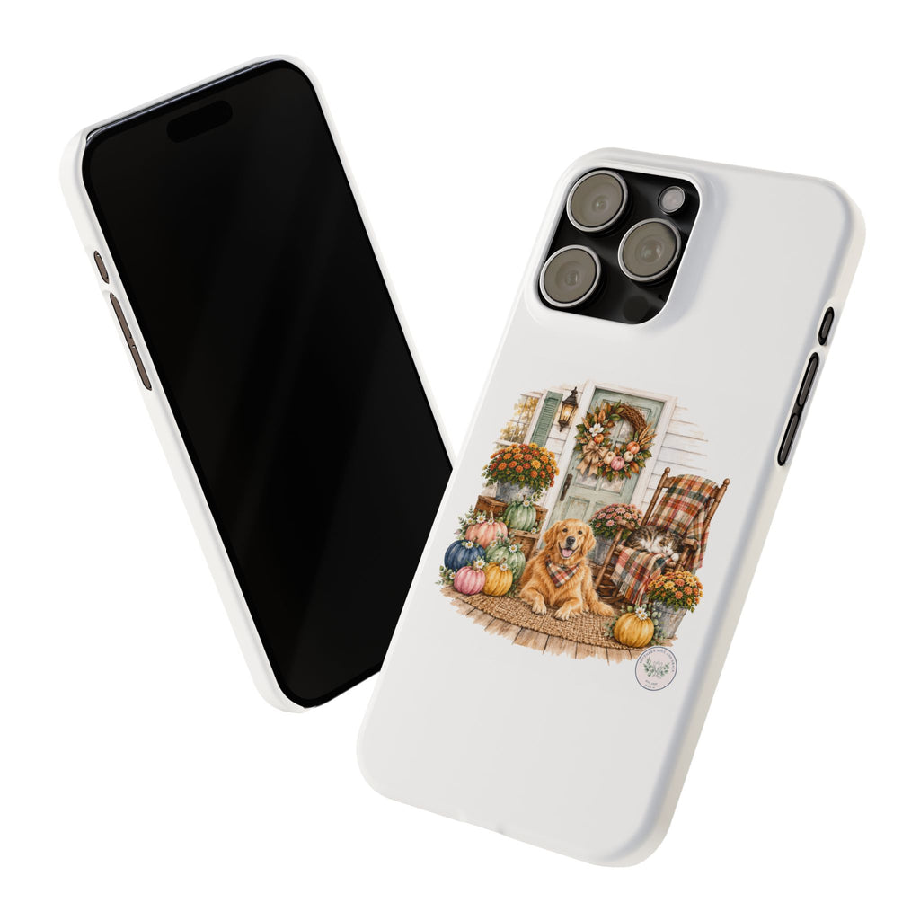 Autumn Porch Phone Case — Golden Retriever & Pumpkin Fall Design