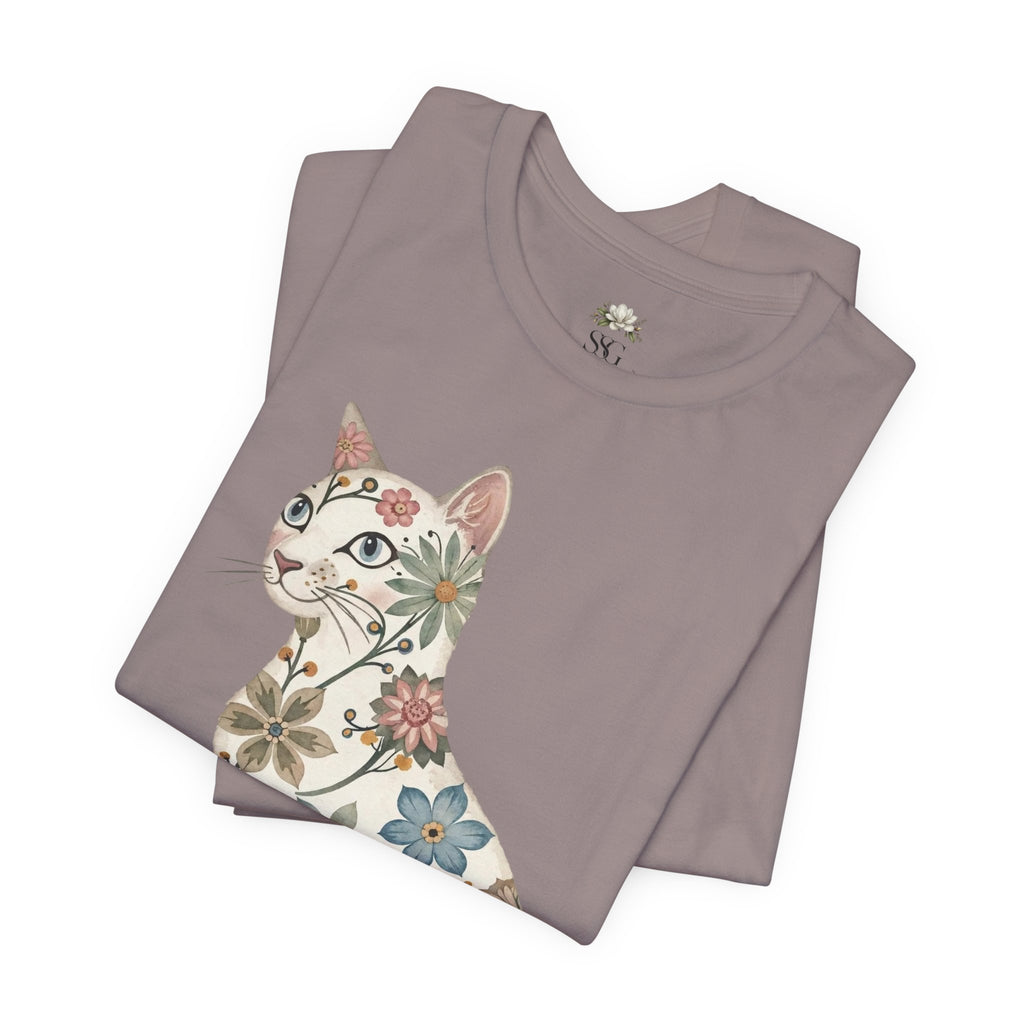 Floral Cat T-Shirt — Vintage Botanical Kitty Tee