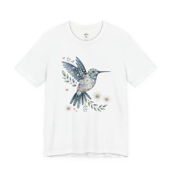 Floral Hummingbird Tee — Watercolor Bird Graphic T-Shirt