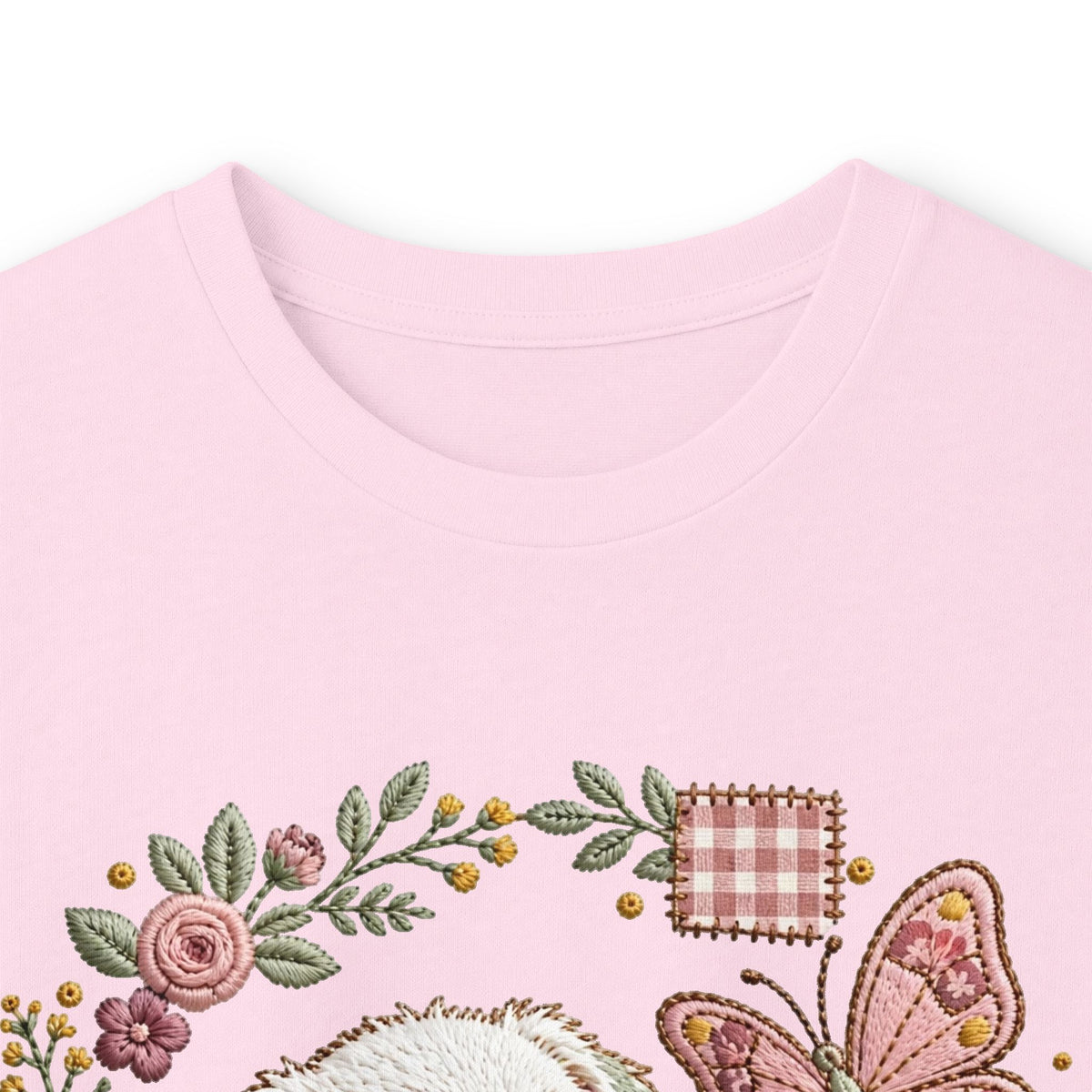 Cute Puppy Wreath Long Sleeve Tee — Floral Paw & Butterfly Design