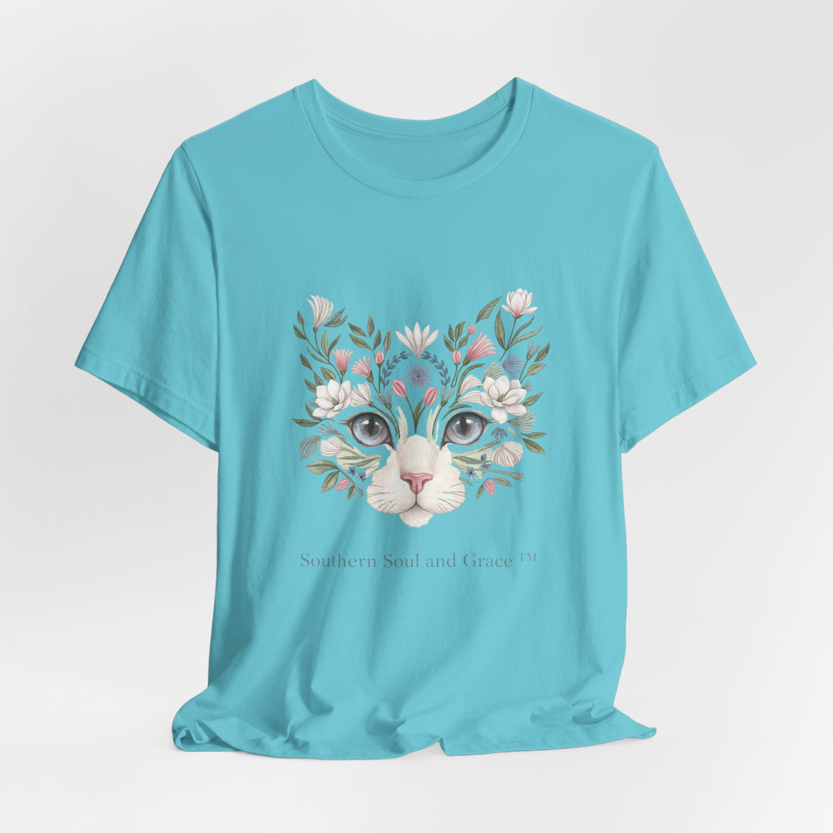 Floral Cat Face Tee — Watercolor Kitty Floral Illustration T-Shirt