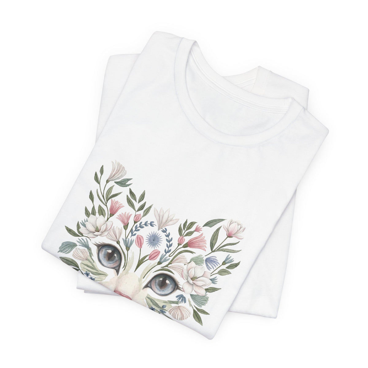 Floral Cat Face Tee — Watercolor Kitty Floral Illustration T-Shirt