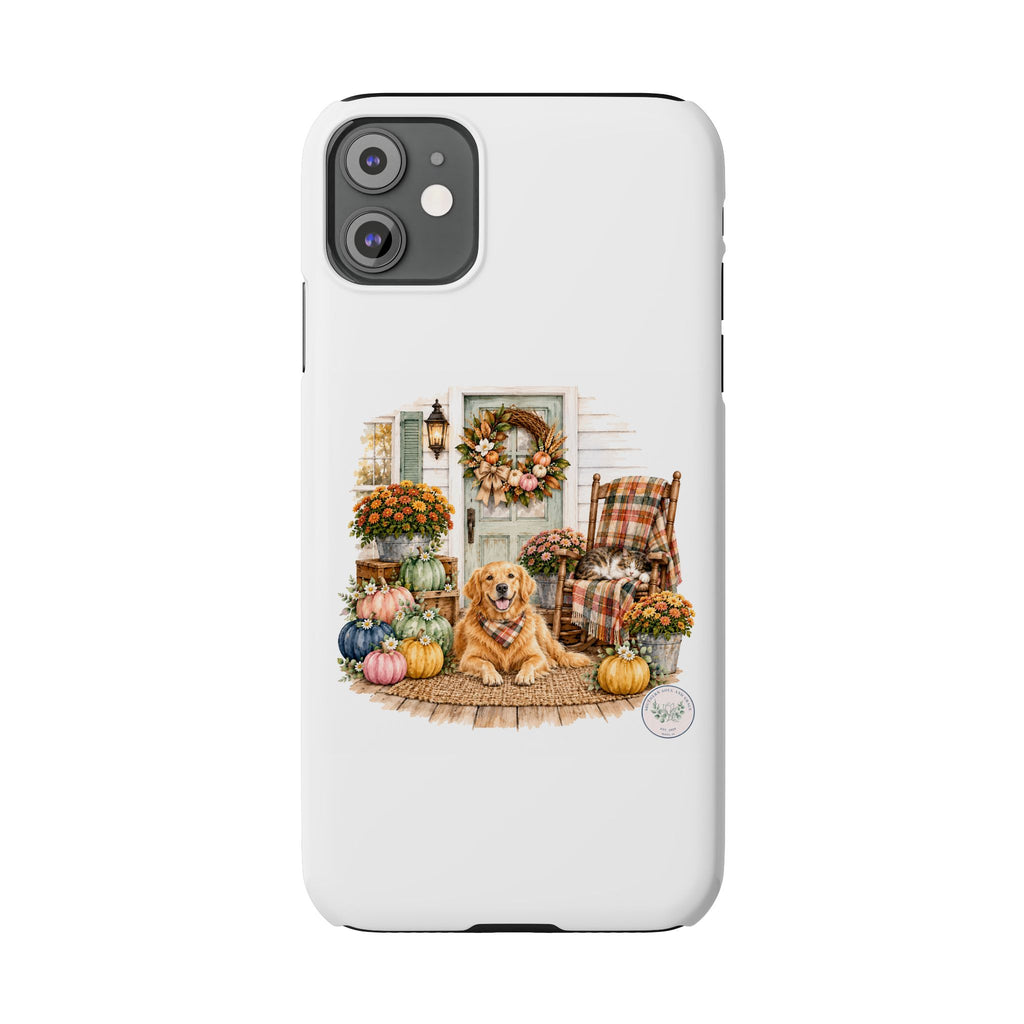 Autumn Porch Phone Case — Golden Retriever & Pumpkin Fall Design