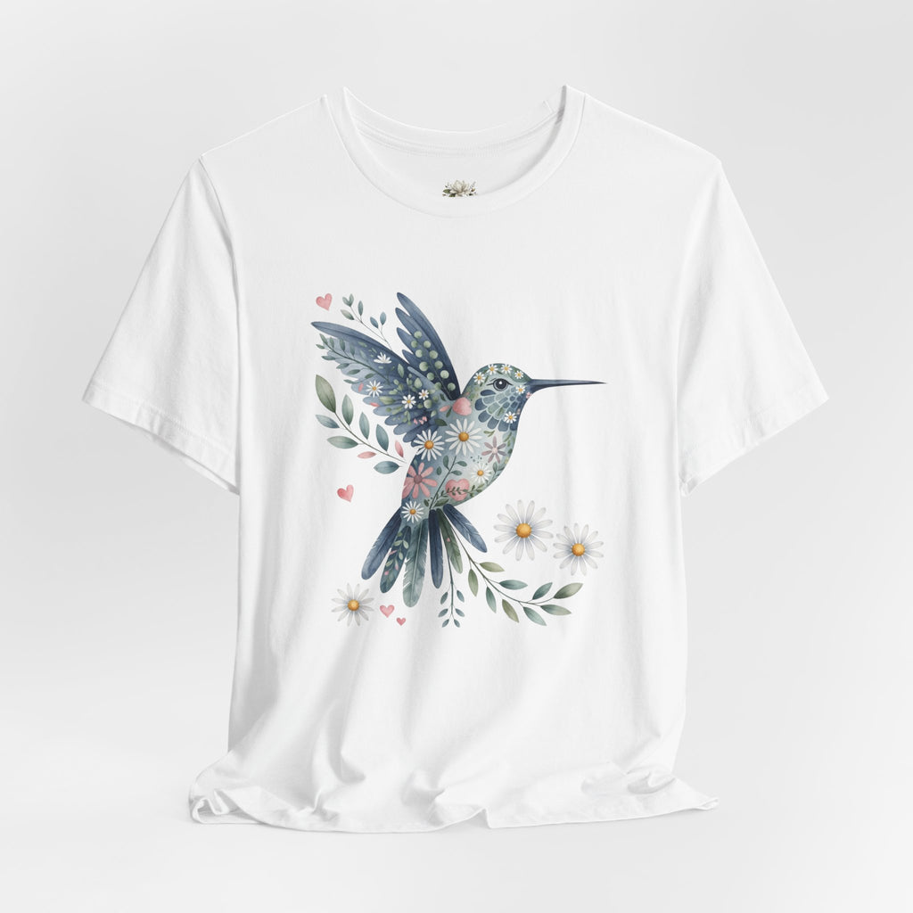 Floral Hummingbird Tee — Watercolor Bird Graphic T-Shirt