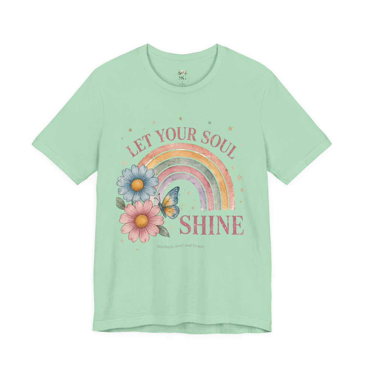 Let Your Soul Shine Rainbow Tee — Inspirational Floral Vintage Graphic T-Shirt