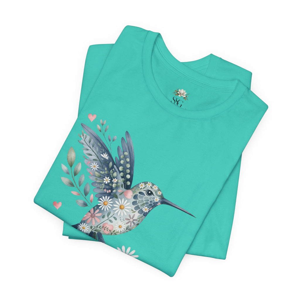 Floral Hummingbird Tee — Watercolor Bird Graphic T-Shirt