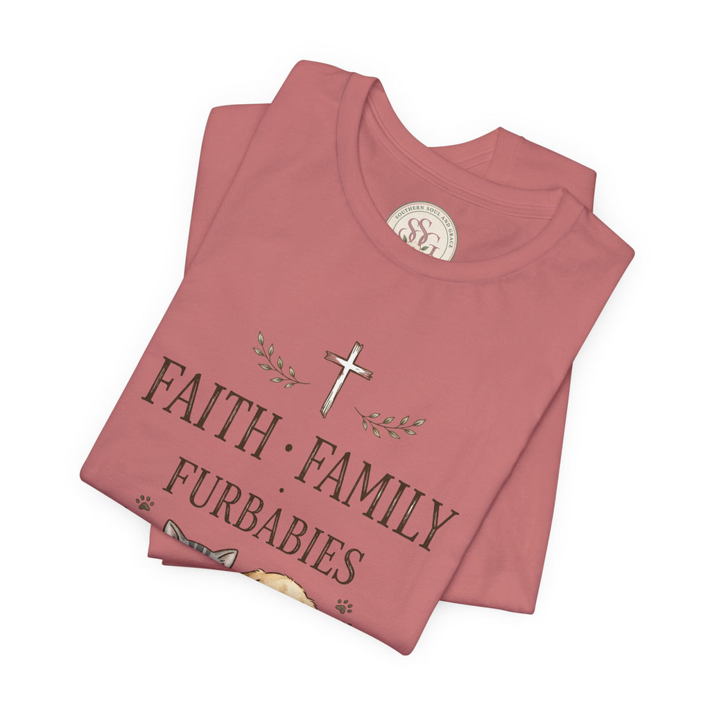 Faith Family Furbabies T-Shirt — Cute Pet Faith Shirt for Cat & Dog Lovers