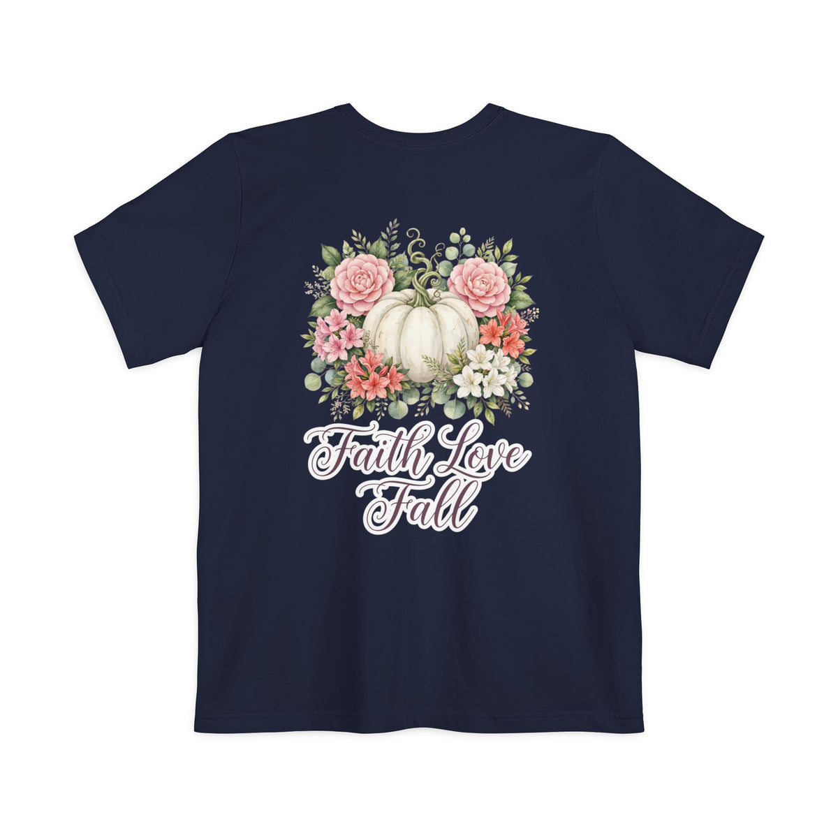 Faith Love Fall Pocket T-Shirt — Floral Pumpkin Autumn Tee