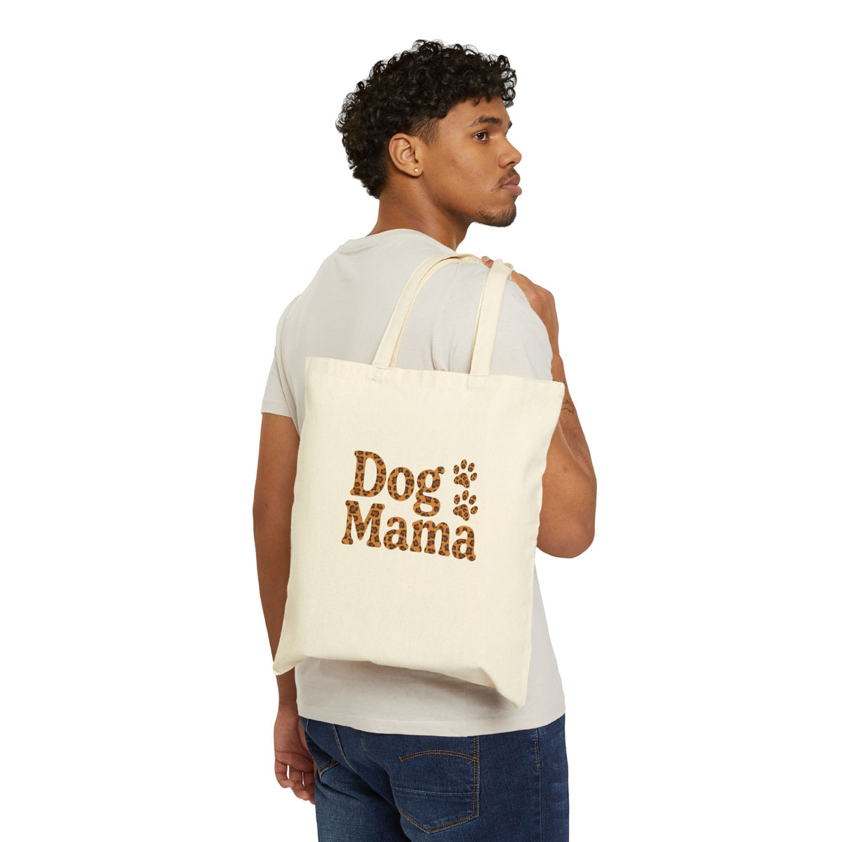 Dog Mama Canvas Tote Bag – Cute Paw Print Shopper for Dog Lovers