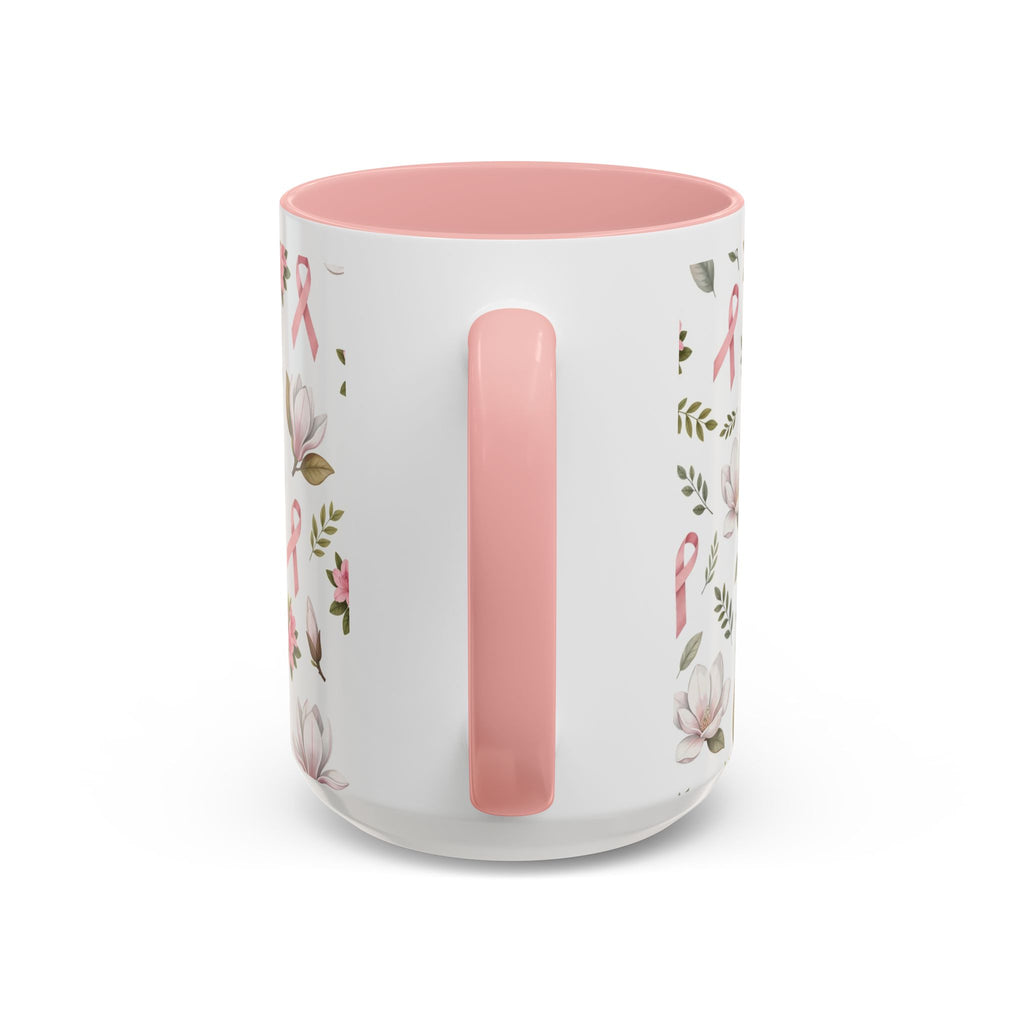 Breast Cancer Awareness Floral Accent Coffee Mug — Pink Ribbon 11/15oz