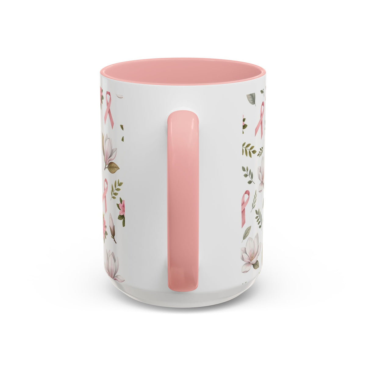 Breast Cancer Awareness Floral Accent Coffee Mug — Pink Ribbon 11/15oz