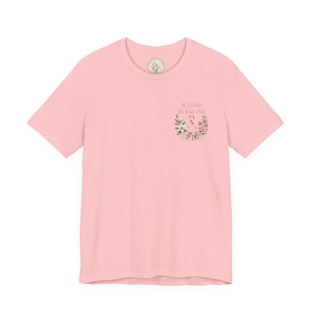 Breast Cancer Awareness Floral Tee — "In October We Wear Pink" T-Shirt - view 5