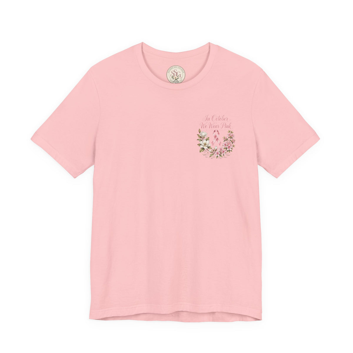 Breast Cancer Awareness Floral Tee — "In October We Wear Pink" T-Shirt - view 5