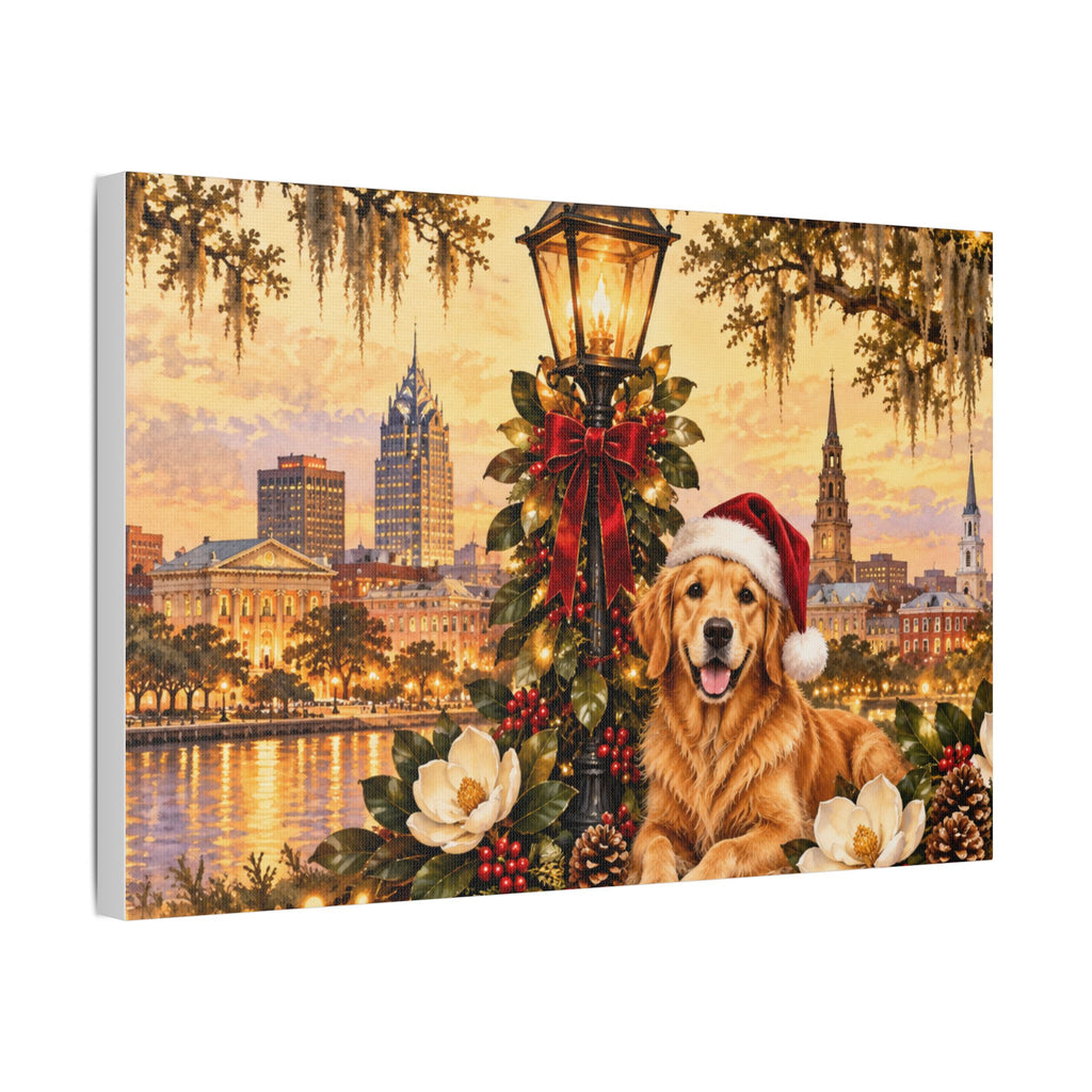 Golden Retriever with Santa Hat Satin Canvas Mobile Alabama Landscape - view 16