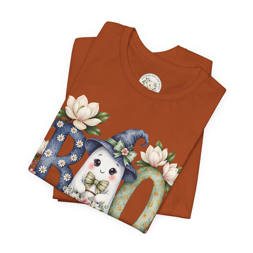 Boo Floral Ghost Tee — Cute Halloween Ghost & Pumpkin Shirt