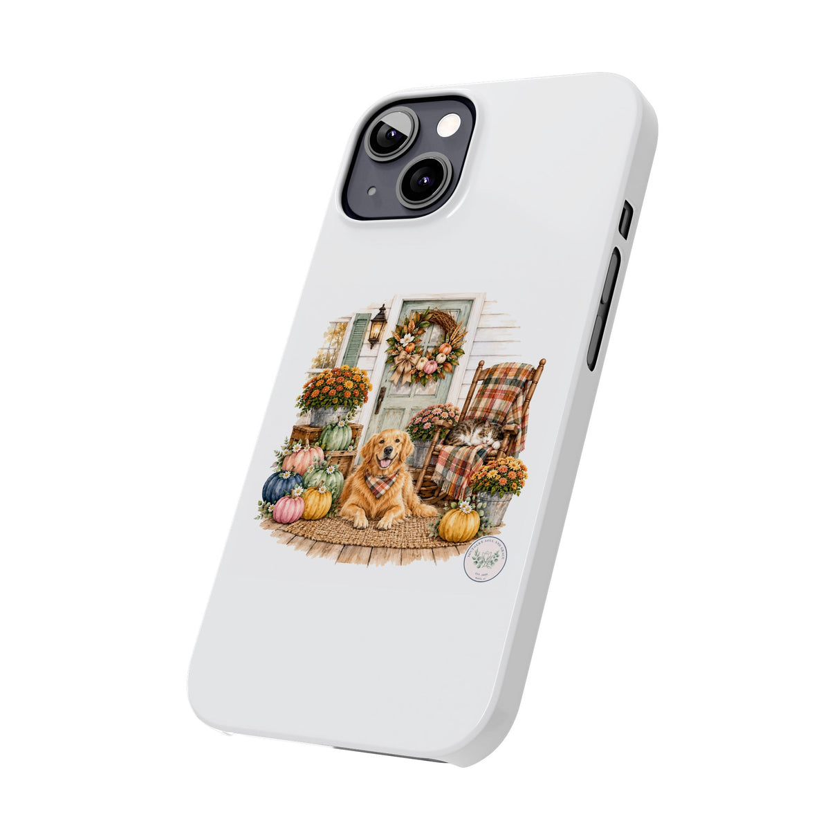 Autumn Porch Phone Case — Golden Retriever & Pumpkin Fall Design