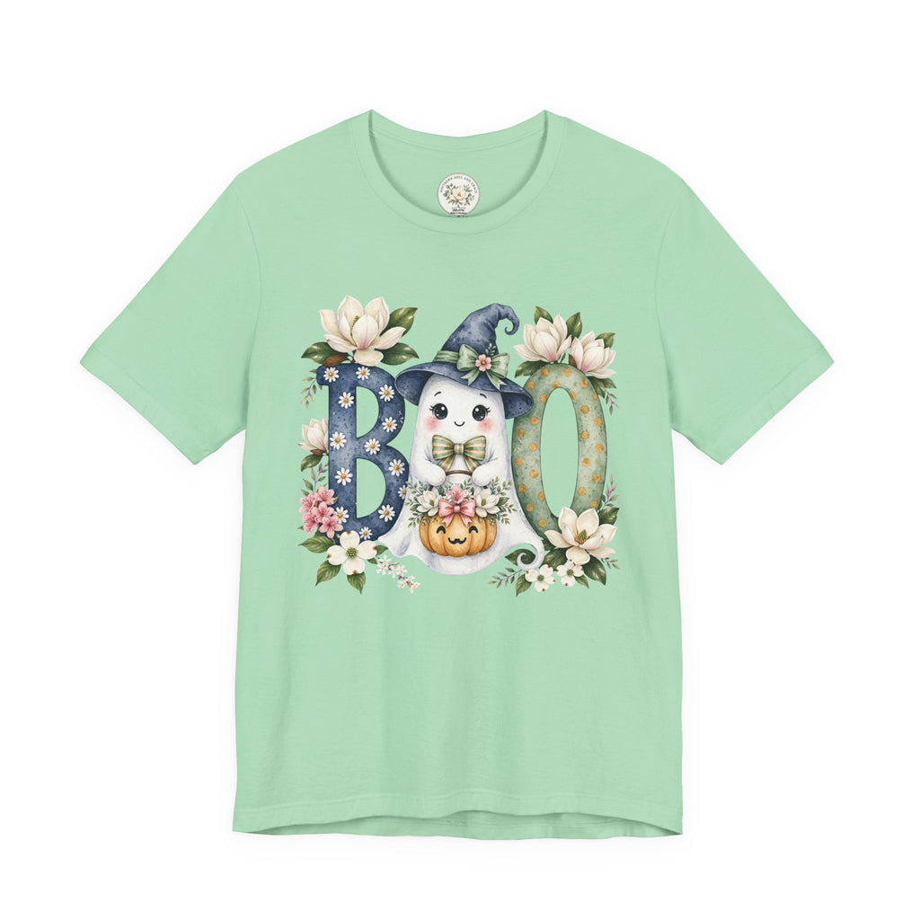 Boo Floral Ghost Tee — Cute Halloween Ghost & Pumpkin Shirt