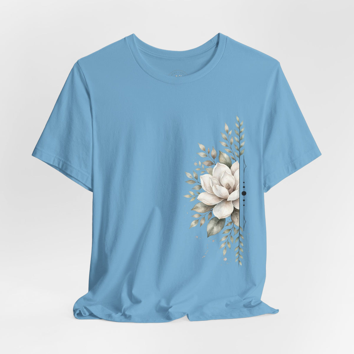 Floral Magnolia Tee — Minimal Side Bouquet T-Shirt