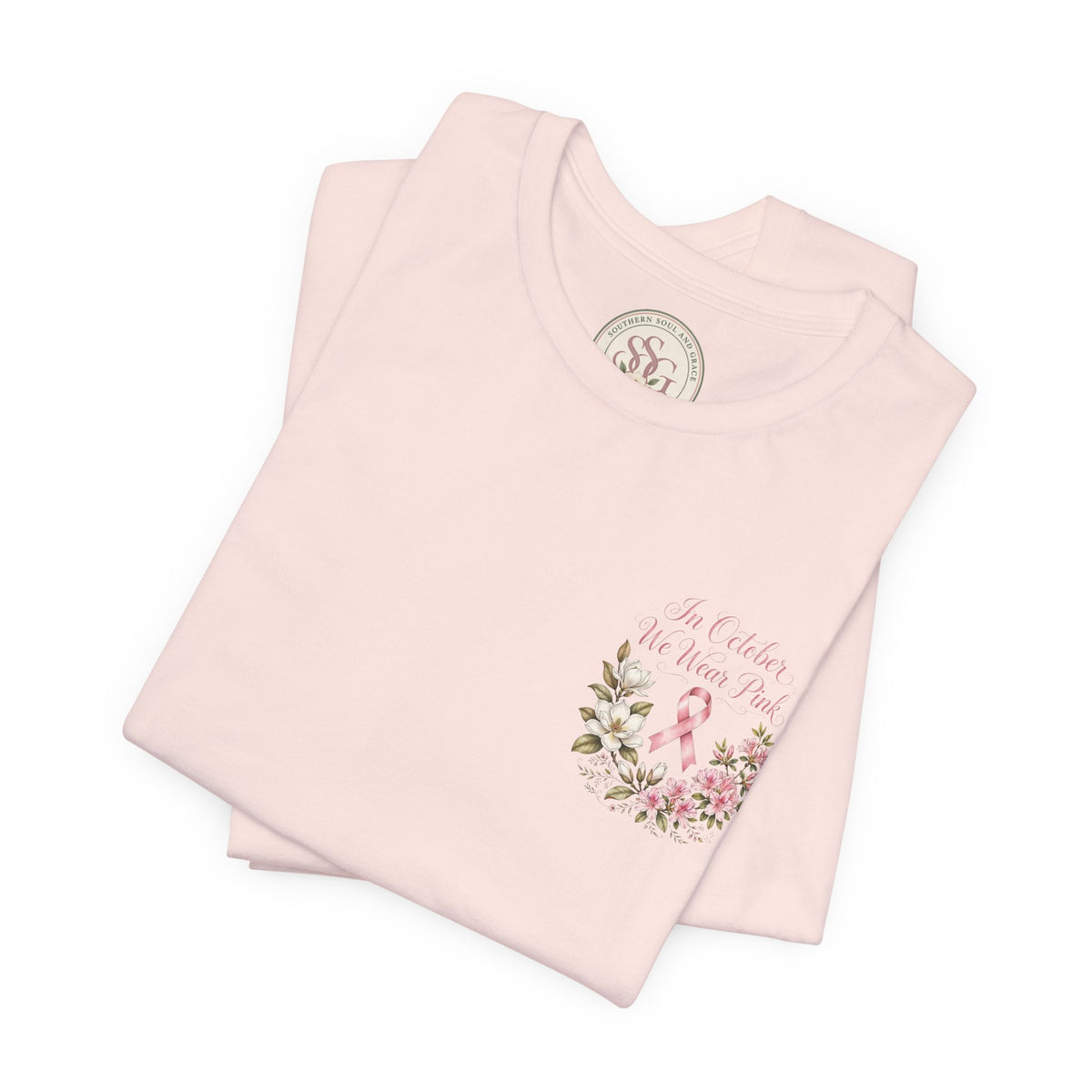 Breast Cancer Awareness Floral Tee — "In October We Wear Pink" T-Shirt - view 12