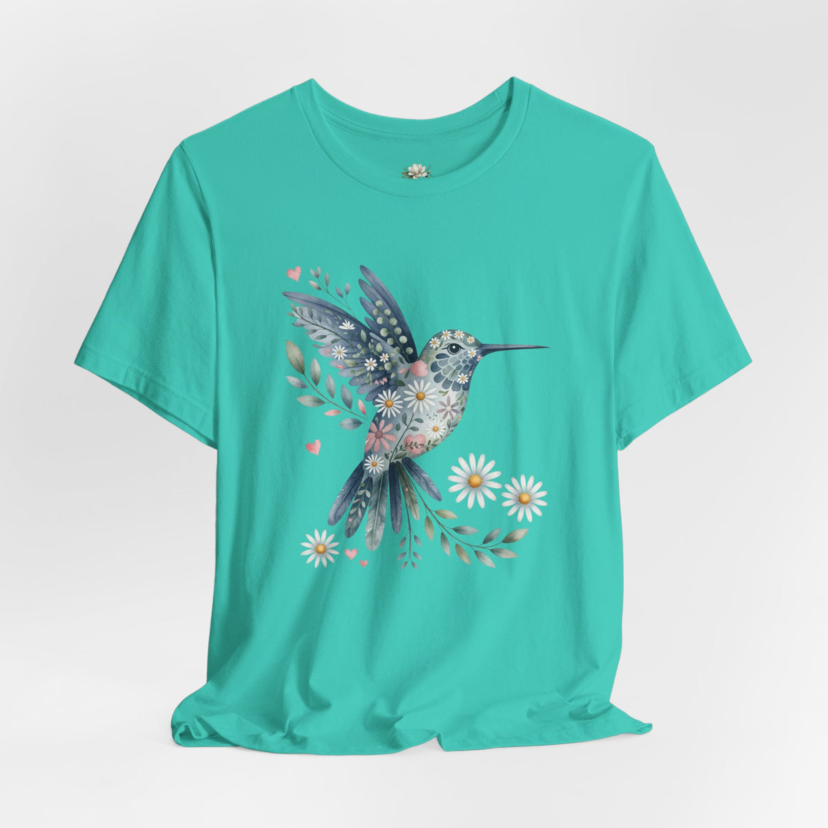 Floral Hummingbird Tee — Watercolor Bird Graphic T-Shirt