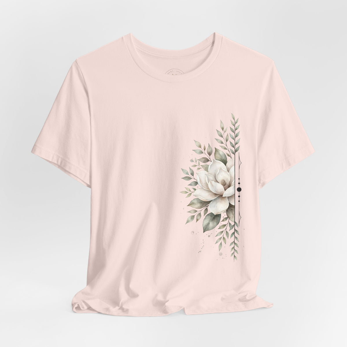 Floral Magnolia Tee — Minimal Side Bouquet T-Shirt