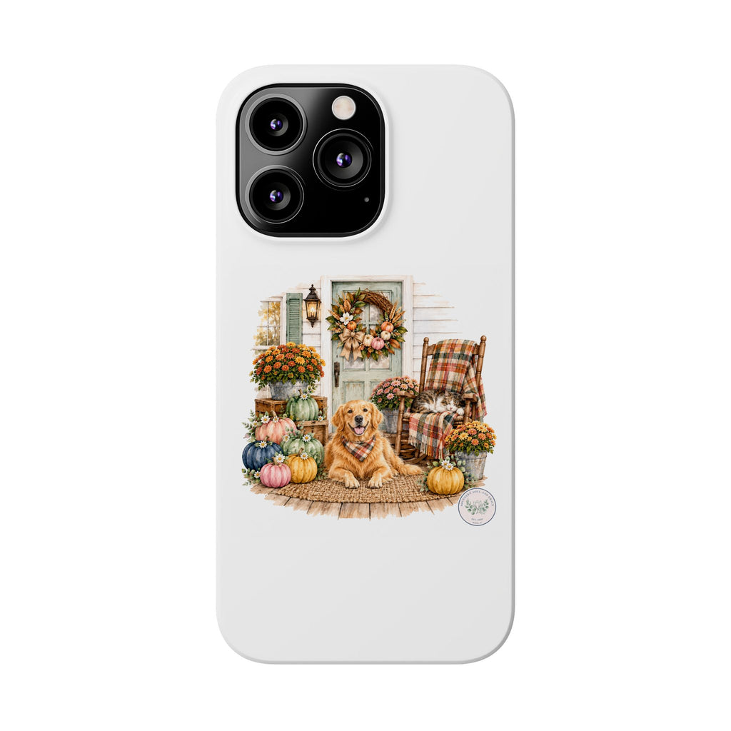 Autumn Porch Phone Case — Golden Retriever & Pumpkin Fall Design