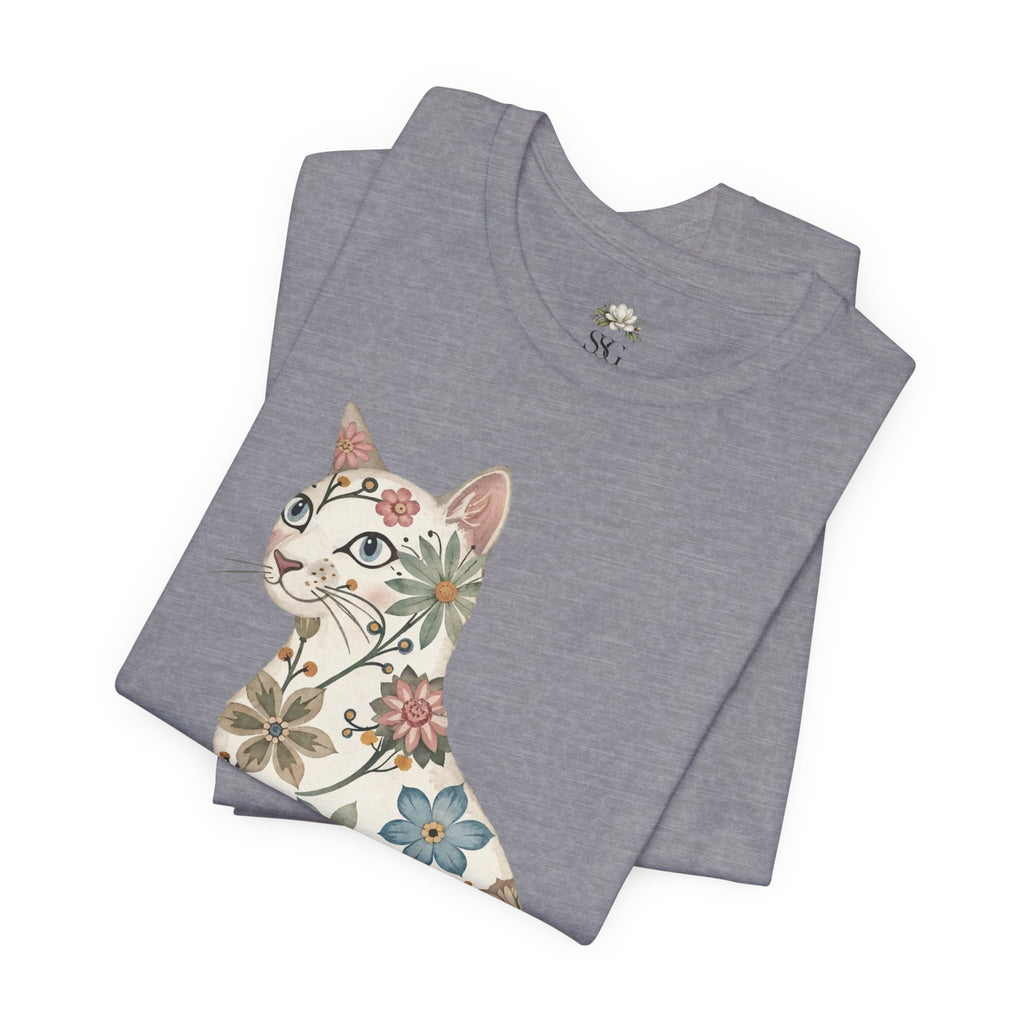 Floral Cat T-Shirt — Vintage Botanical Kitty Tee