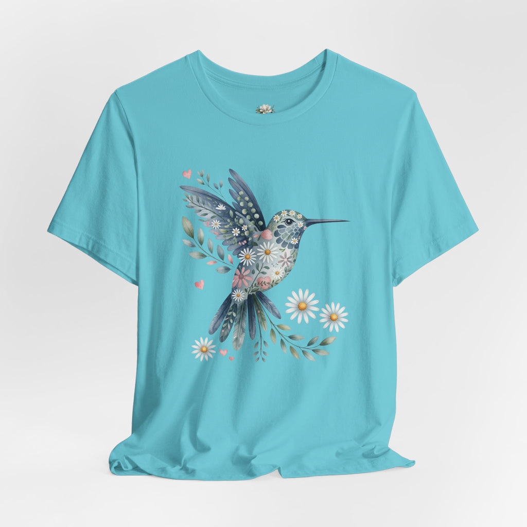 Floral Hummingbird Tee — Watercolor Bird Graphic T-Shirt