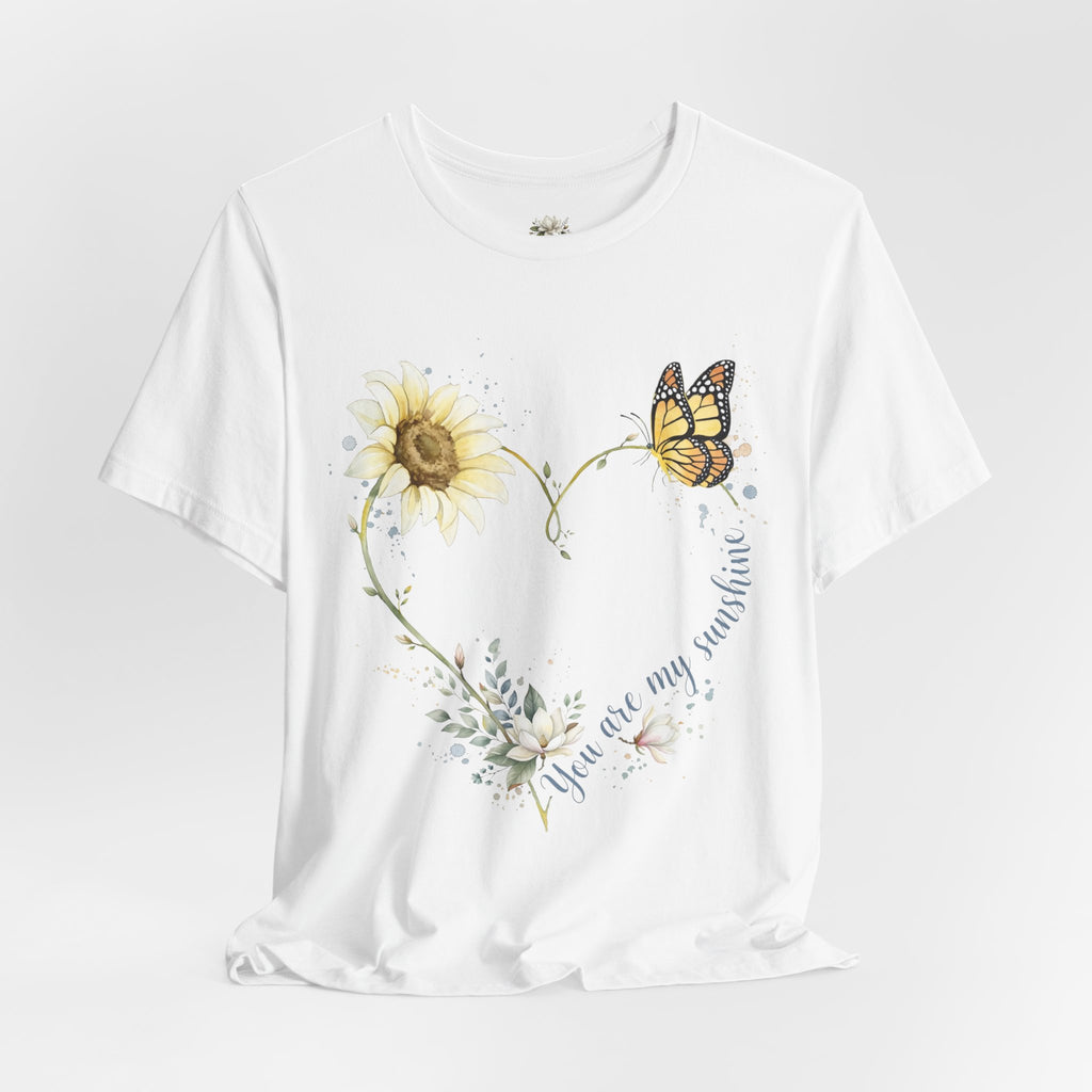 Sunflower & Butterfly Heart Tee — "You are my sunshine" Floral Graphic T-Shirt