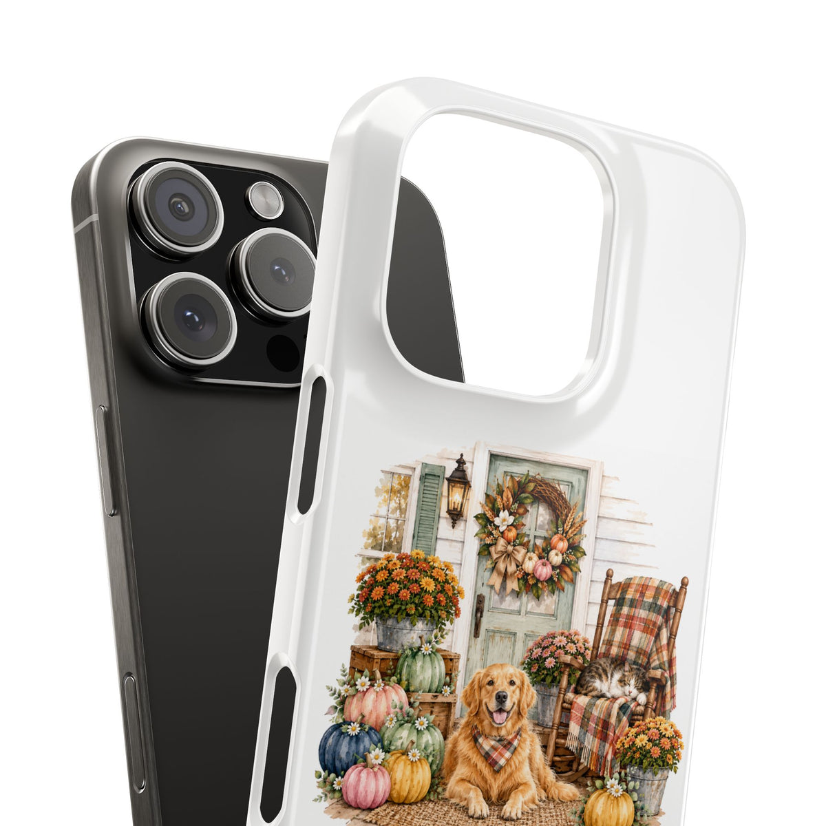 Autumn Porch Phone Case — Golden Retriever & Pumpkin Fall Design