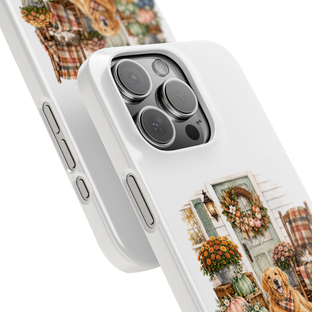 Autumn Porch Phone Case — Golden Retriever & Pumpkin Fall Design