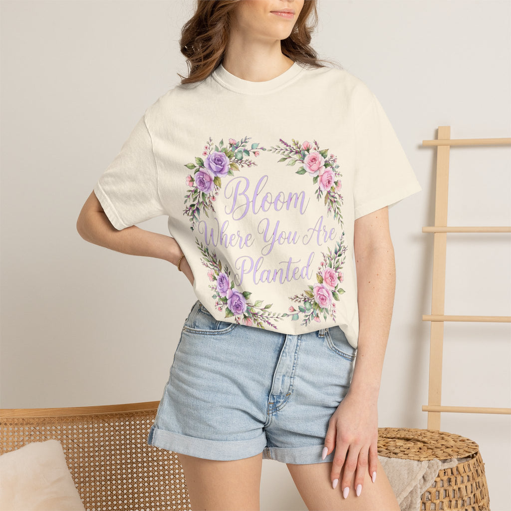 Bloom Where You Are Planted T-shirt | Floral Wreath, Inspirational Quote