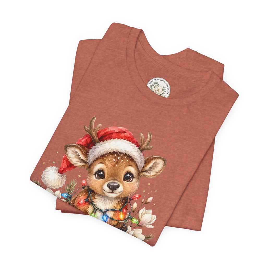 Christmas Reindeer Tee — Cute Baby Reindeer in Santa Hat Holiday T-Shirt