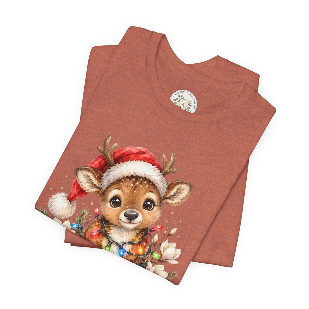 Christmas Reindeer Tee — Cute Baby Reindeer in Santa Hat Holiday T-Shirt