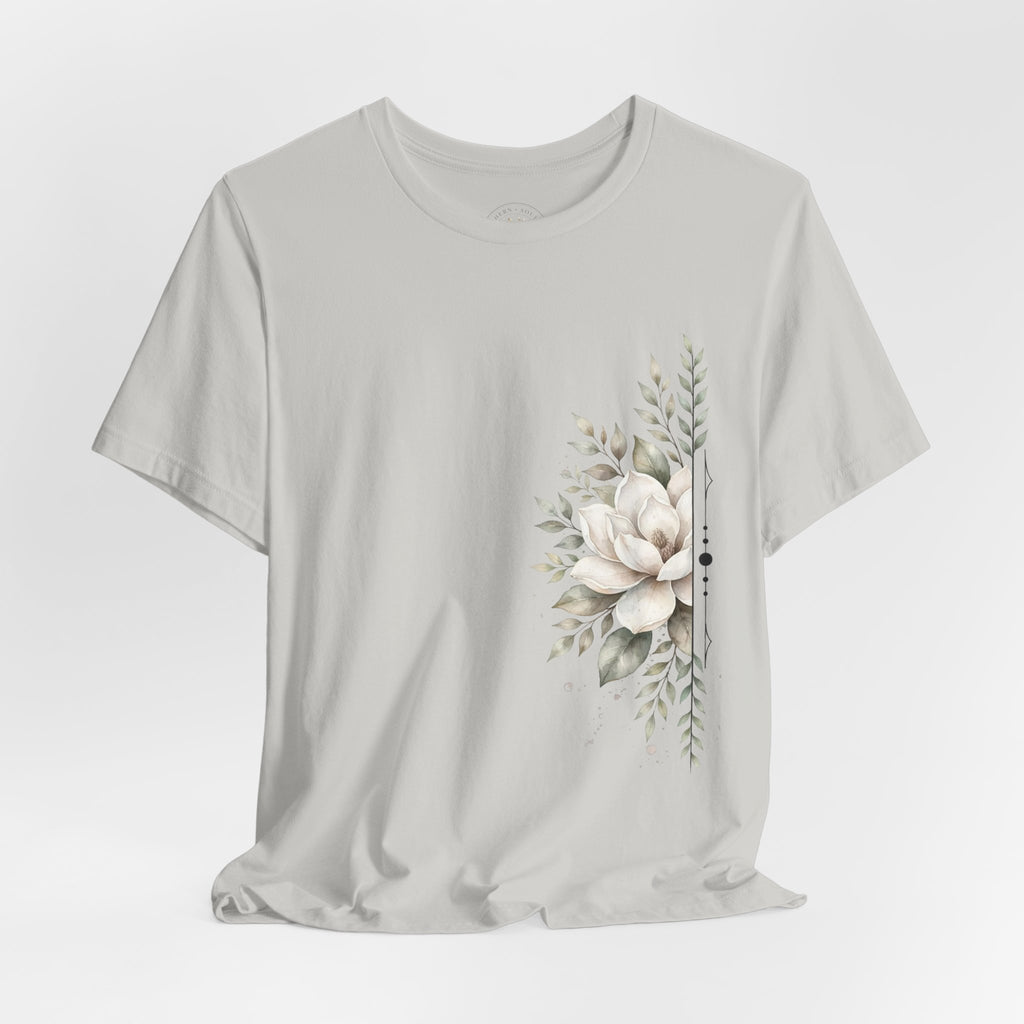 Floral Magnolia Tee — Minimal Side Bouquet T-Shirt