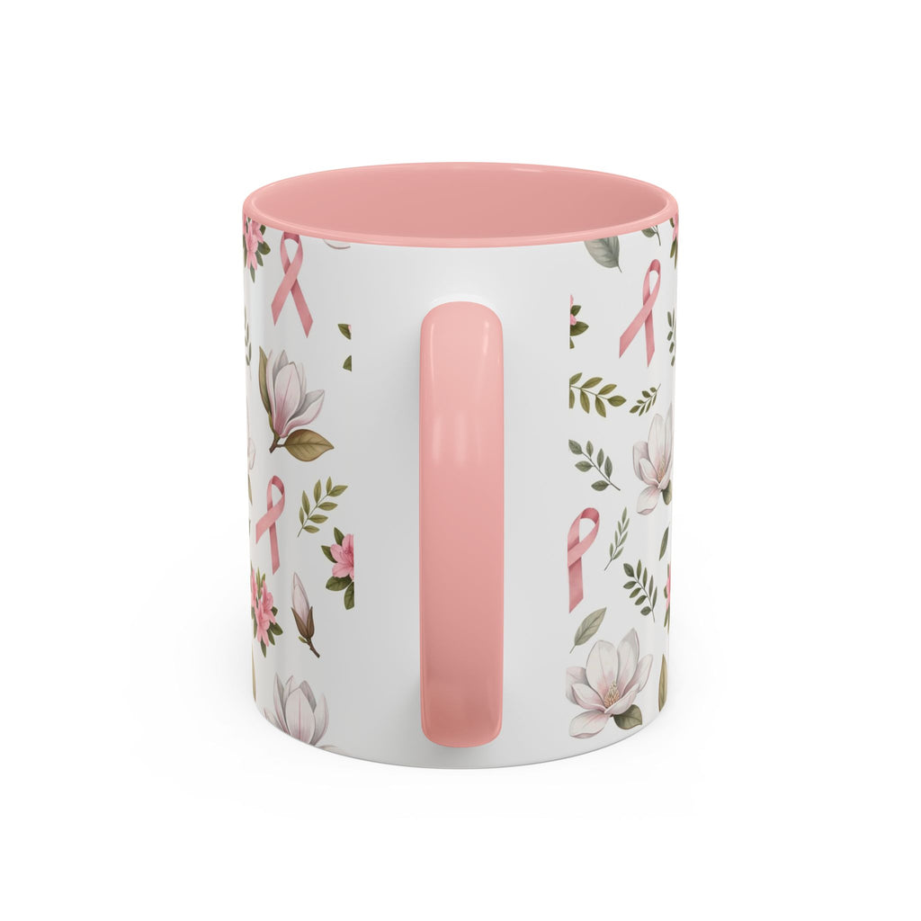 Breast Cancer Awareness Floral Accent Coffee Mug — Pink Ribbon 11/15oz