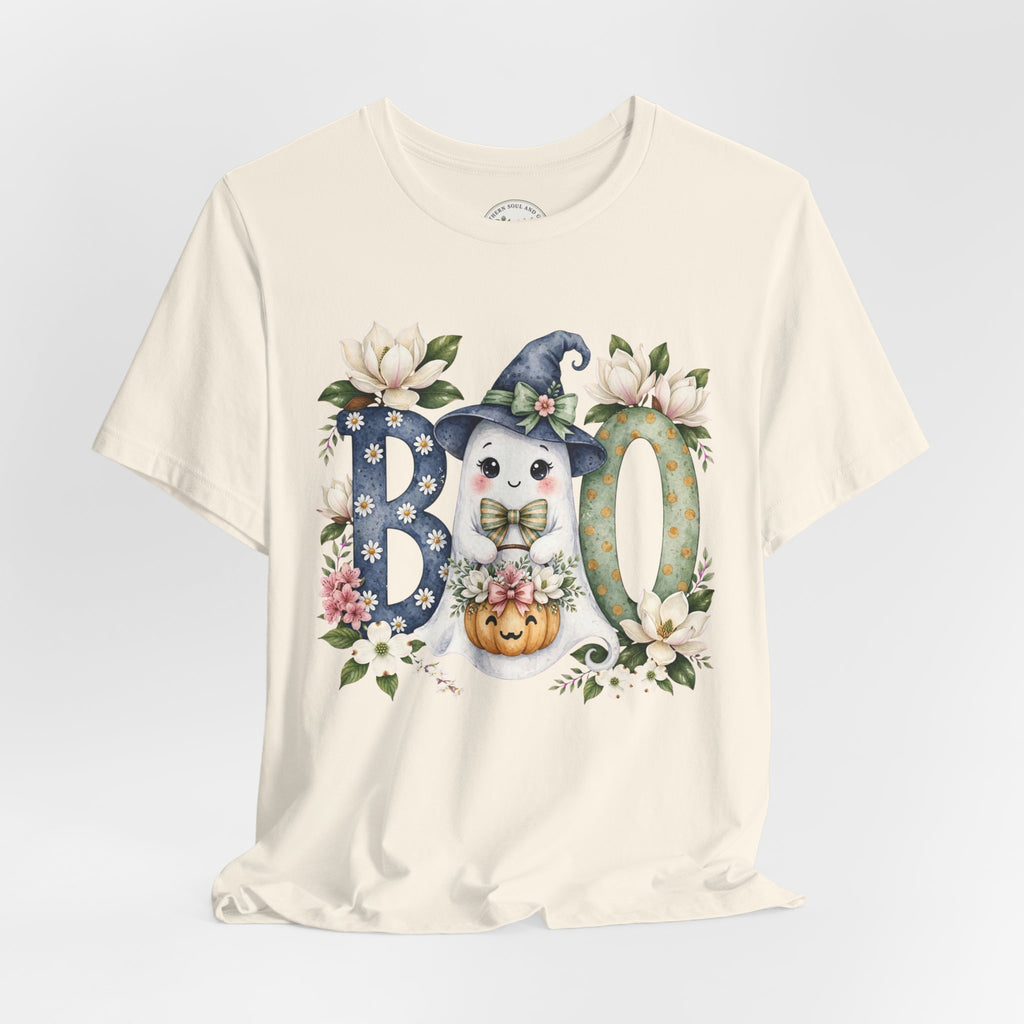 Boo Floral Ghost Tee — Cute Halloween Ghost & Pumpkin Shirt