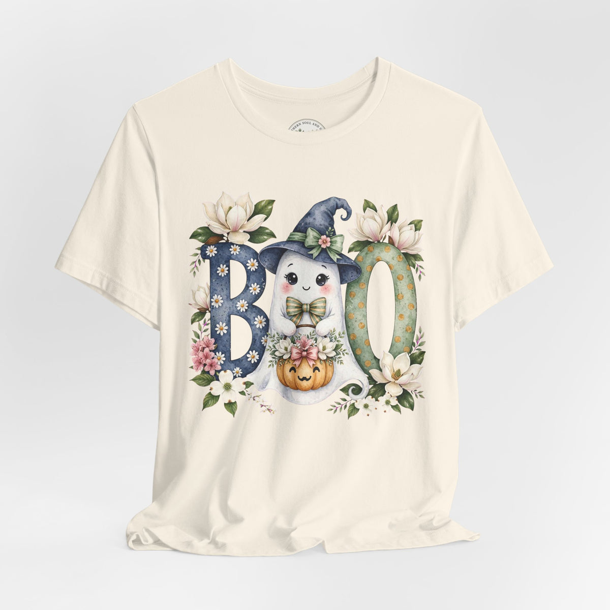 Boo Floral Ghost Tee — Cute Halloween Ghost & Pumpkin Shirt