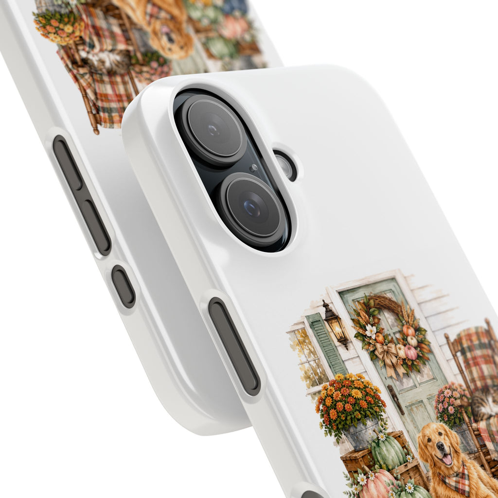 Autumn Porch Phone Case — Golden Retriever & Pumpkin Fall Design