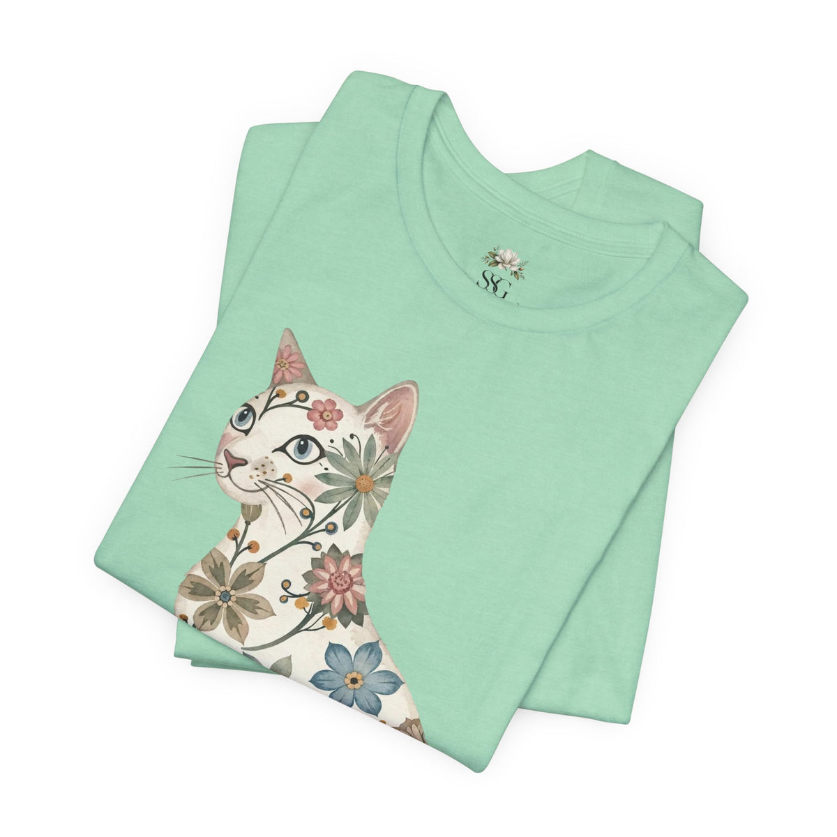 Floral Cat T-Shirt — Vintage Botanical Kitty Tee