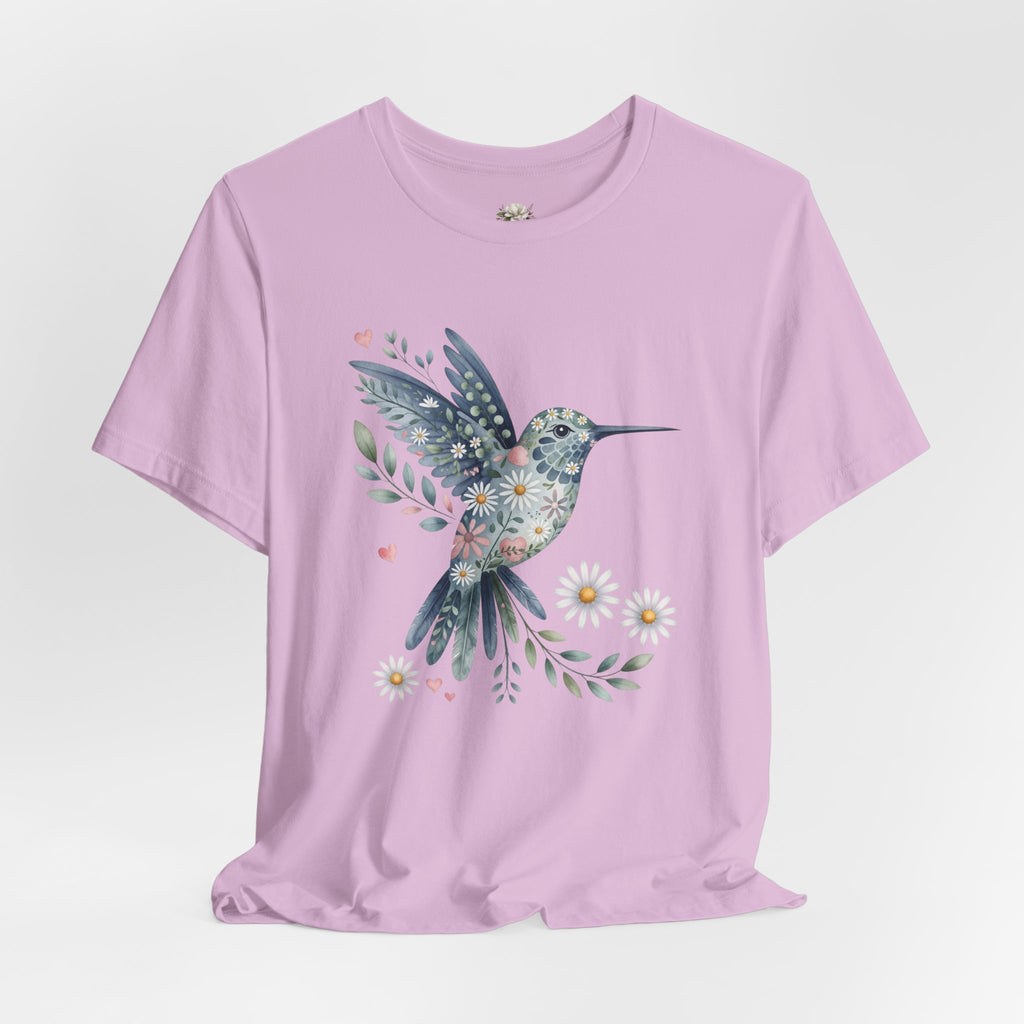 Floral Hummingbird Tee — Watercolor Bird Graphic T-Shirt