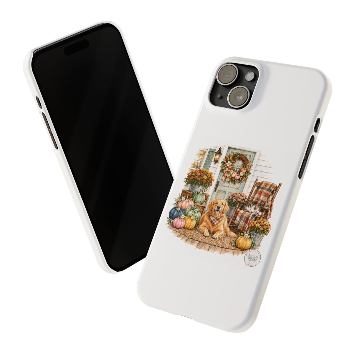 Autumn Porch Phone Case — Golden Retriever & Pumpkin Fall Design
