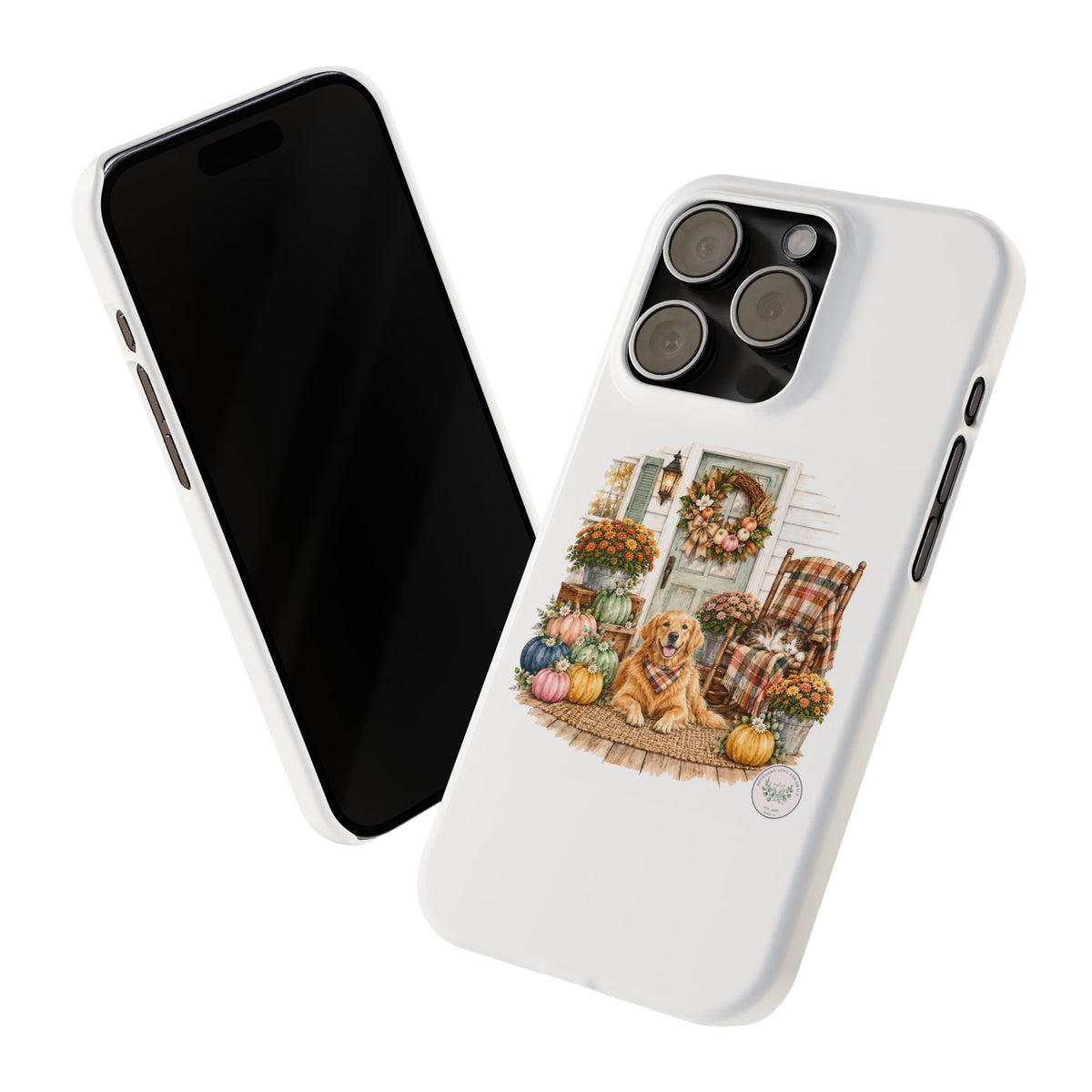 Autumn Porch Phone Case — Golden Retriever & Pumpkin Fall Design