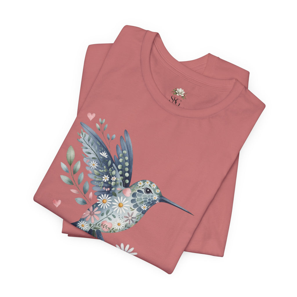Floral Hummingbird Tee — Watercolor Bird Graphic T-Shirt