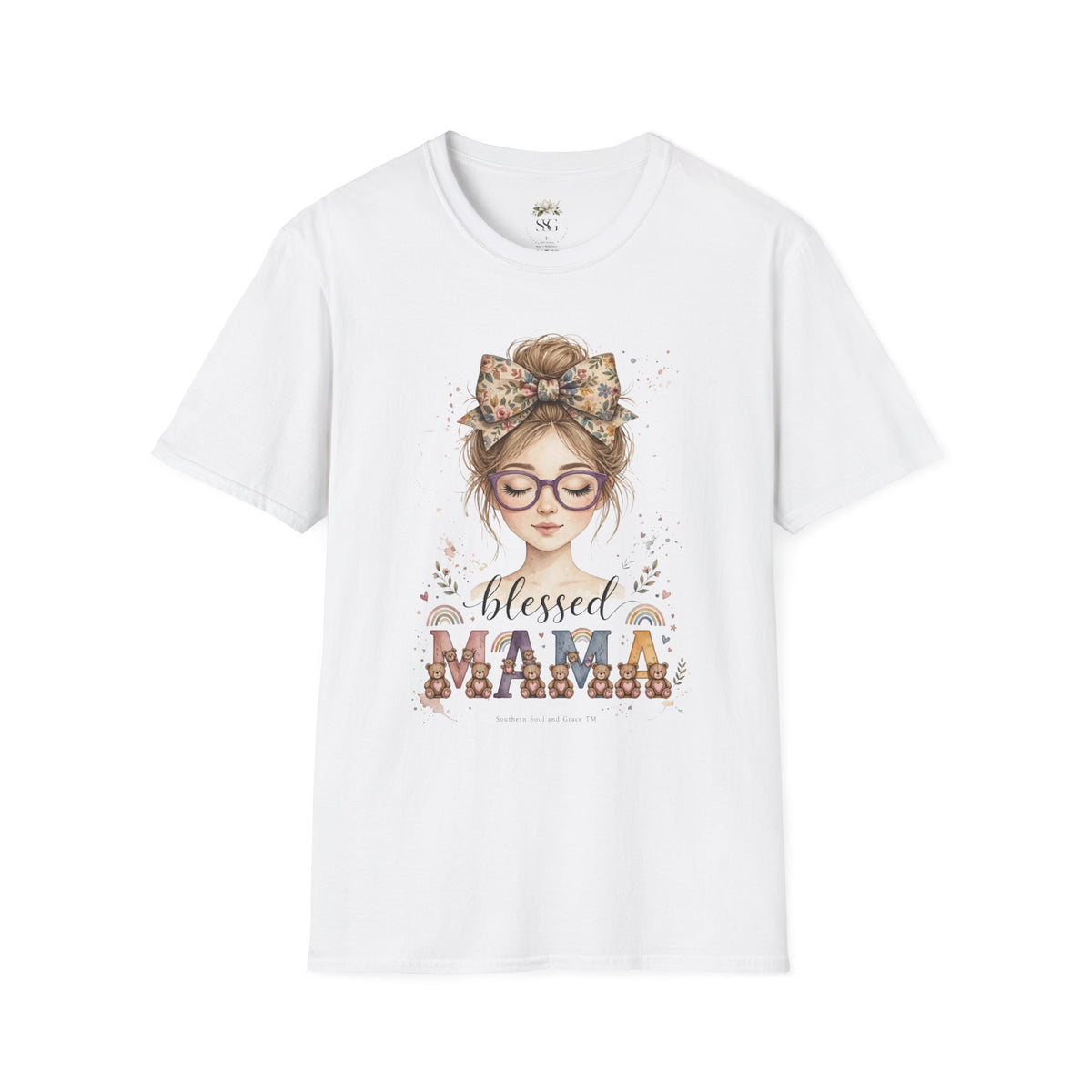 Blessed Mama T-Shirt — Floral Bow Mama Graphic Tee for Moms