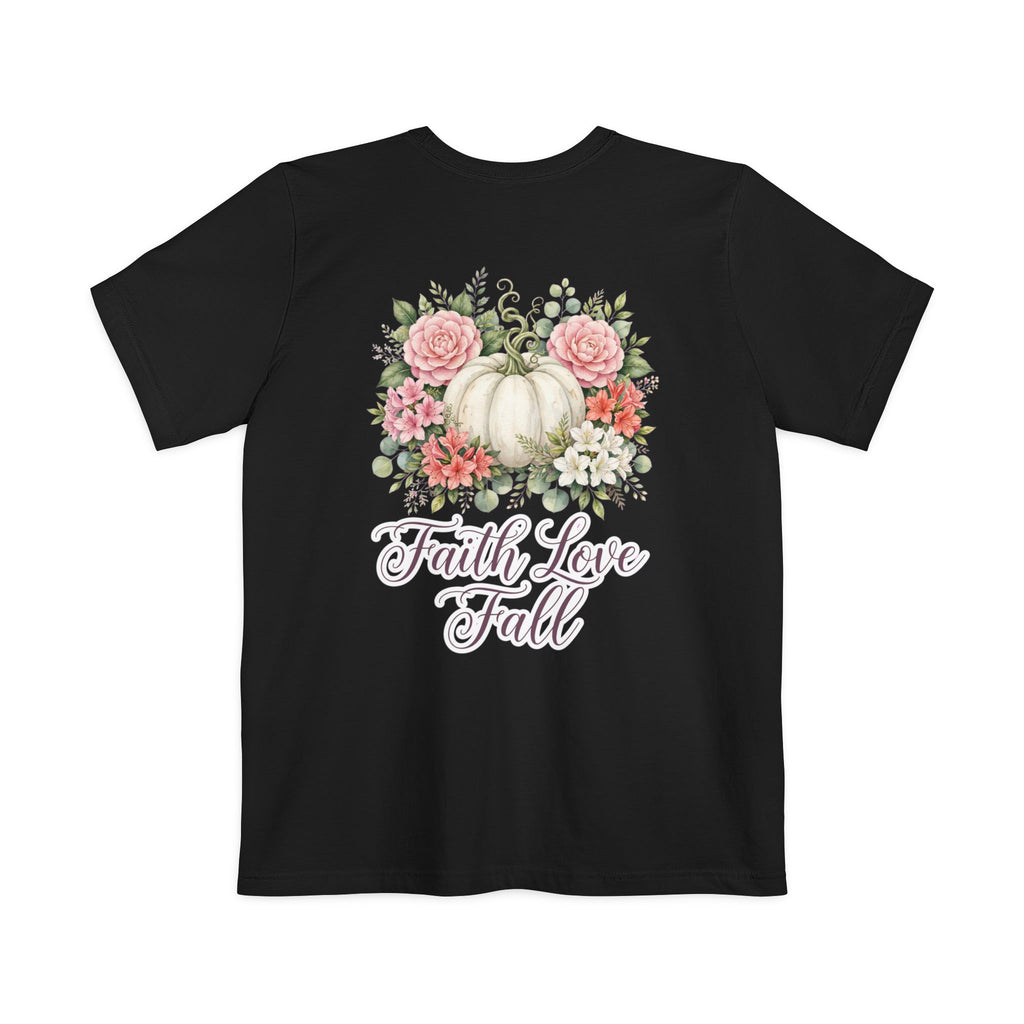 Faith Love Fall Pocket T-Shirt — Floral Pumpkin Autumn Tee